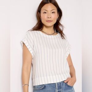 Cloth & Stone button back White and Blue Striped Blouse